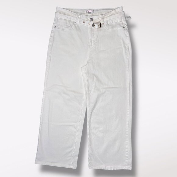 Vigoss White Wide Leg Cropped Jeans Women’s Size 9 29 High Rise Stretch Belted - Picture 1 of 8